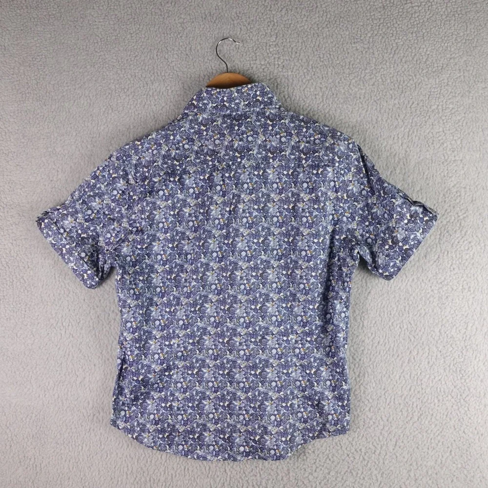 Robert Graham Modern Americana Men Blue Mosaic Tile Print SS Button Down Shirt M